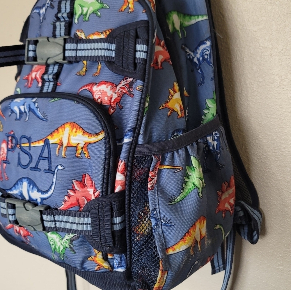 Pottery Barn Kids Blue Dinos Large Mackenzie Backpack Monogram PSA - Picture 9 of 11